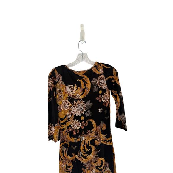 Roberto Cavalli Just Cavalli Black‎ Gold Floral Stretch Scoop Neck Dress Size 4 - Picture 7 of 12